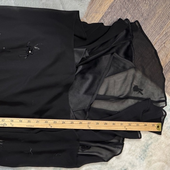 Vintage Black Beaded Embroidered High Low Midi Dress Witchy Romantic Goth Hoco - Picture 5 of 15